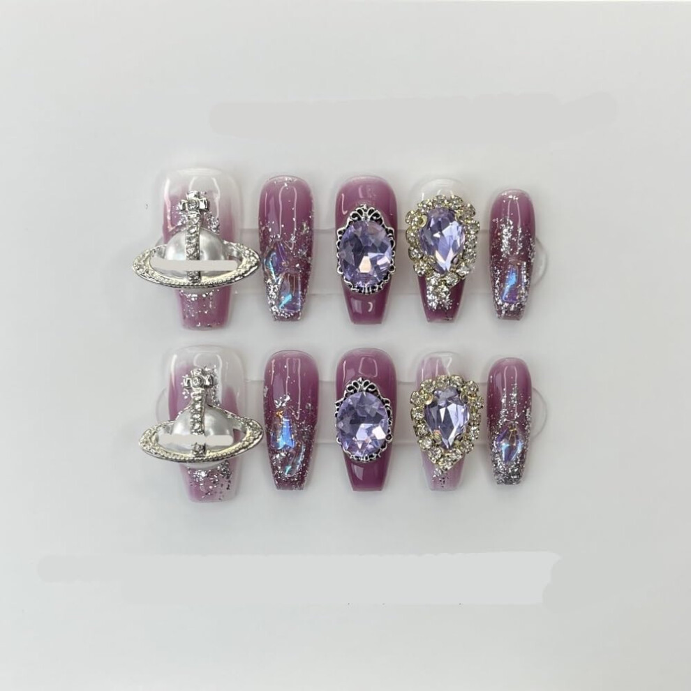 Diamond Nail Stickers Luxury Press On Nails Handmade Full Diamond Detailing Phototherapy Compatible Size 610 S