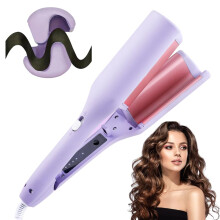 Hair Curling Iron with Negative Ionic Technology, 3D Barrel Wave Crimper, Adjustable Heat Purple