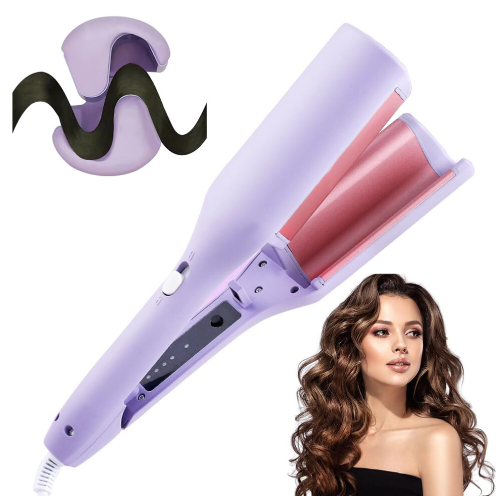 Purple Hair Curling Iron With Negative Ionic Technology, 3D Barrel Wave Crimper, Adjustable Heat