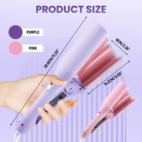 Hair Curling Iron with Negative Ionic Technology, 3D Barrel Wave Crimper, Adjustable Heat Purple 1