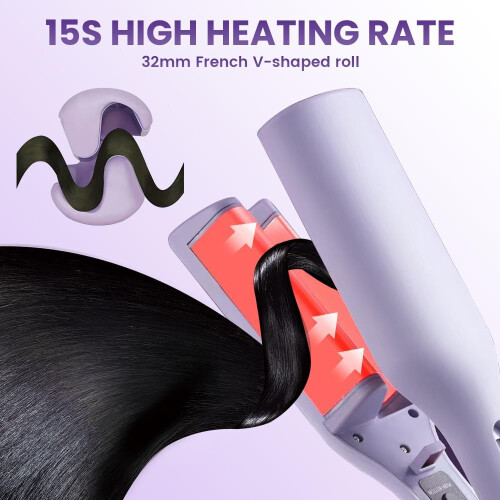 Hair Curling Iron with Negative Ionic Technology, 3D Barrel Wave Crimper, Adjustable Heat Purple 2