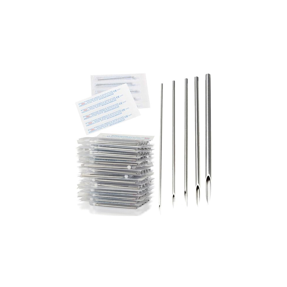 50Pcs 16G Hollow Piercing Needles Kit for Ear Nose Body Piercing, Sterile 316L Stainless Steel