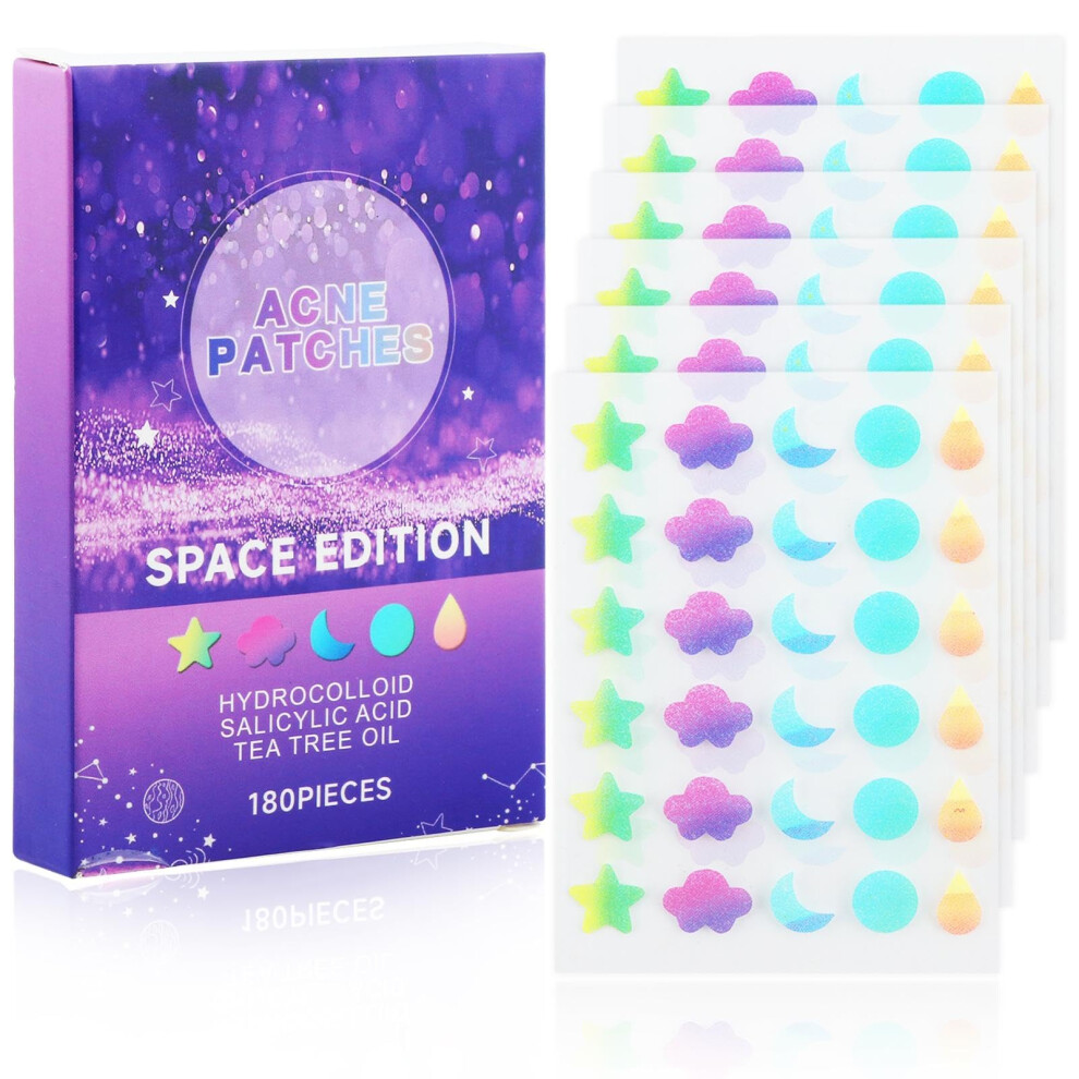 Acne Patches Hydrocolloid Pimple Patch Set with Tea Tree and Salicylic Acid, 180 Count Multicolor Shapes