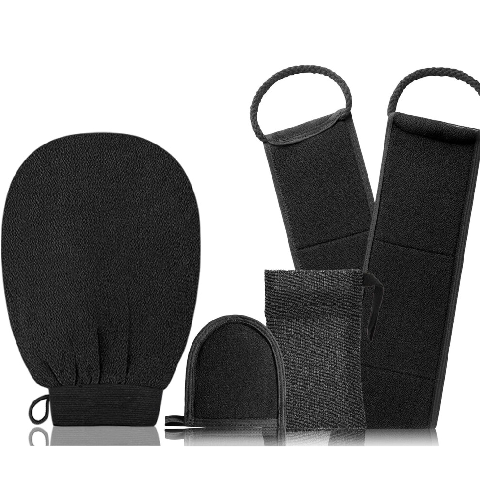 Exfoliating Glove and Body Scrubber Set, 3Layer FullBody Exfoliating Mitt with Gentle Plant Fiber for Shower (4in1)