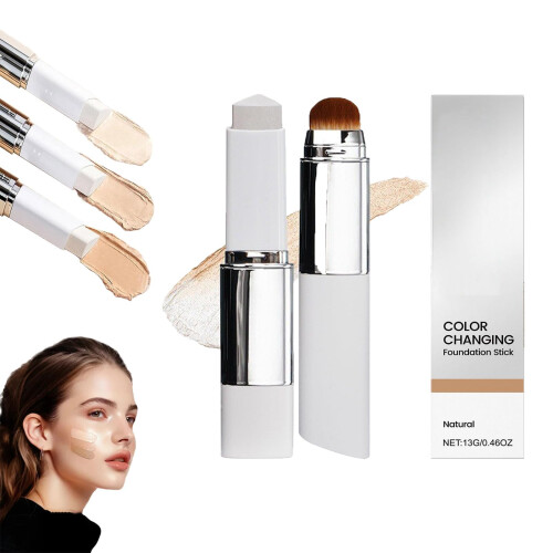 Korean Color Changing Foundation Stick with Brush, MediumFull Coverage Dewy Finish, ToneMatching