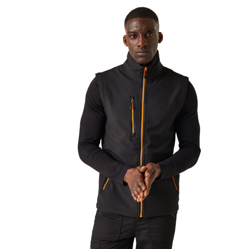(M, Black/Orange Pop) Regatta Professional Mens Softshell 2 Layer Body Warmer 2