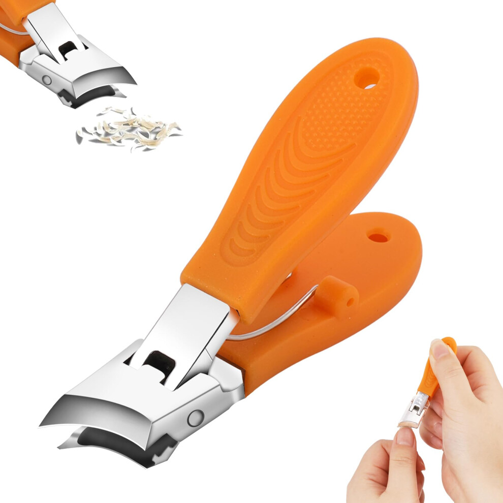 Orange Wide Jaw Nail Clippers For Thick Toenails With Angled Curved Blades, Antislip Handle,