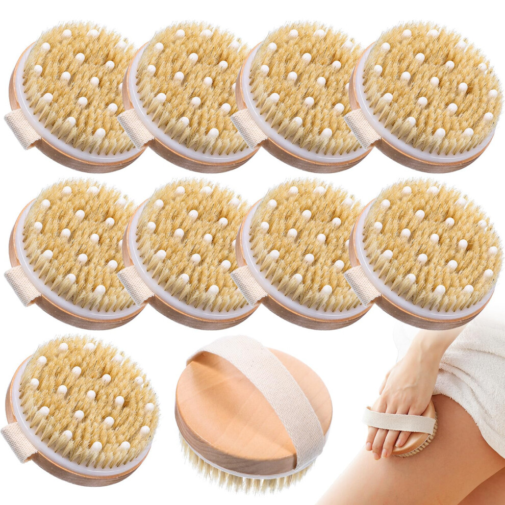 10 Pcs Dry Body Brush Set Natural Bristle Exfoliating Brush with Massage Nodules for Smooth Skin