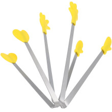 3pcs Mini Food Tongs Silicone Serving Tongs with Cute Yellow Hand Design for Desserts Tea Party