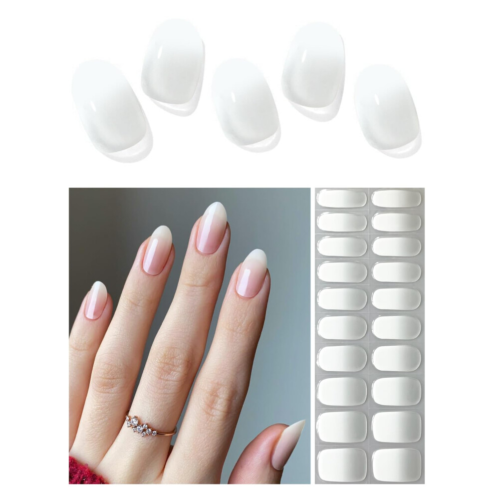 White Milky Semi Cured Gel Nail Strips Gradient Clear 20Pcs Salon Quality Uv Curing Wraps