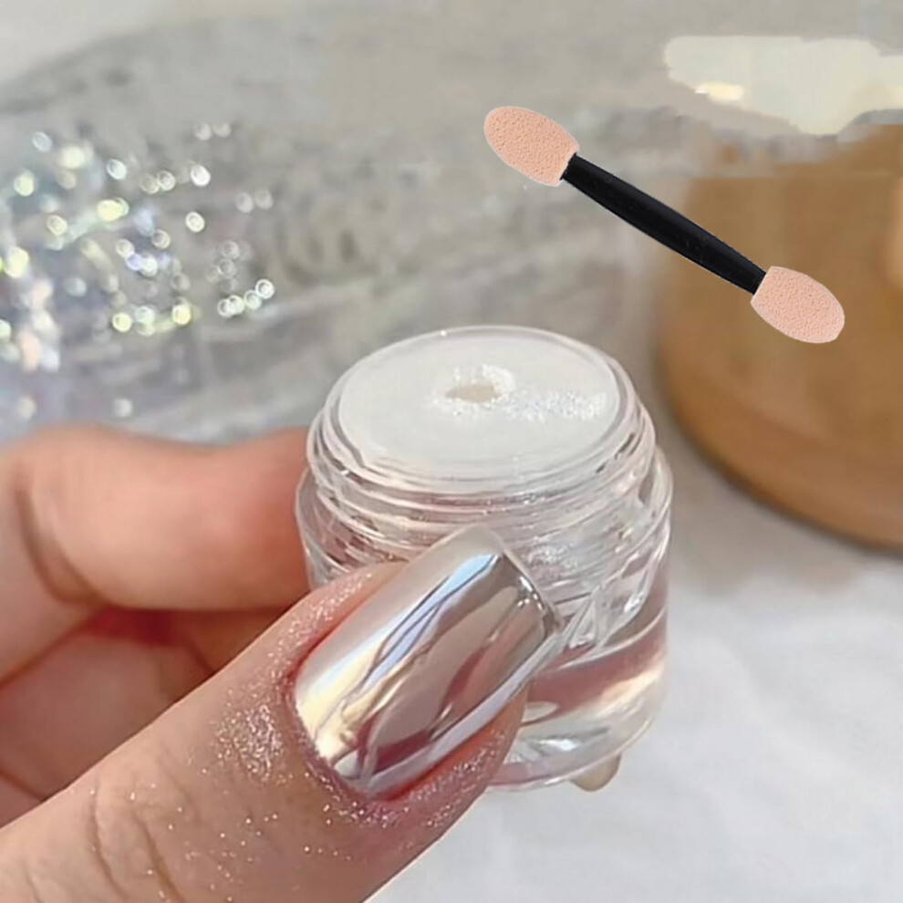 White Chrome Nail Powder With Pearl Mirror Effect, Iridescent Aurora Holographic Nail Art 3G