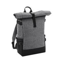 (One Size, Grey Marl/Black) Bagbase Block Roll Top Backpack