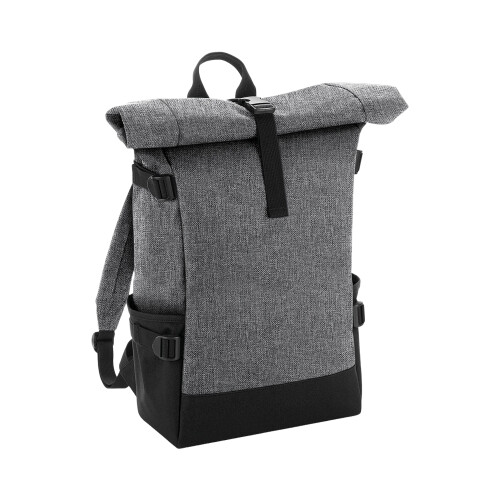 BagBase (One Size, Grey Marl/Black) Bagbase Block Roll Top Backpack