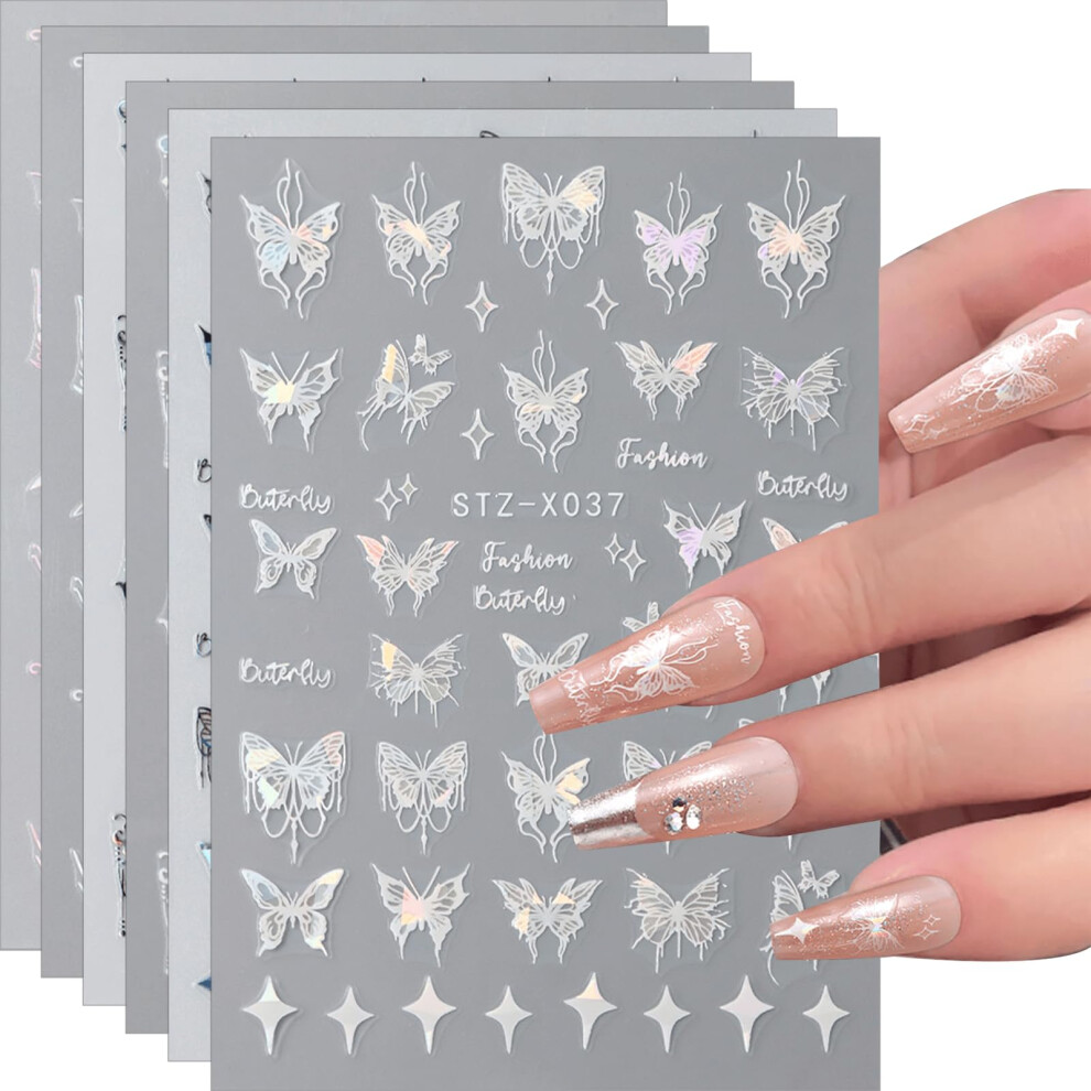 Butterfly Nail Stickers 6 Sheets 3D Holographic SelfAdhesive Nail Art Decals for DIY Manicure