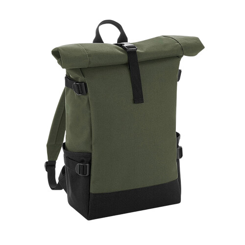 BagBase (One Size, Olive/Black) Bagbase Block Roll Top Backpack