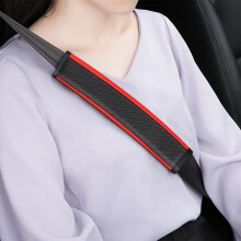 Car Seat Belt Cover 2PCS Carbon Fiber Leather Soft Shoulder Pad for Neck Relief Universal Fit Black Red
