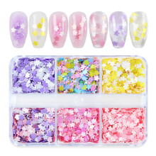 Flower Nail Art Glitter Sequins 6 Grids 3D Holographic Decorations for UV Gel Manicure