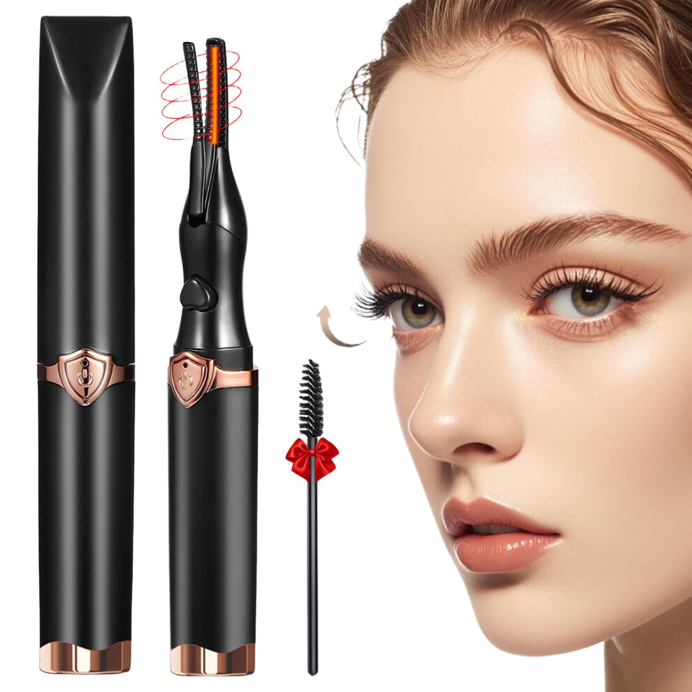 Black Heated Eyelash Curler Usb Rechargeable Fast Heating 3 Heat Modes Longlasting Curl