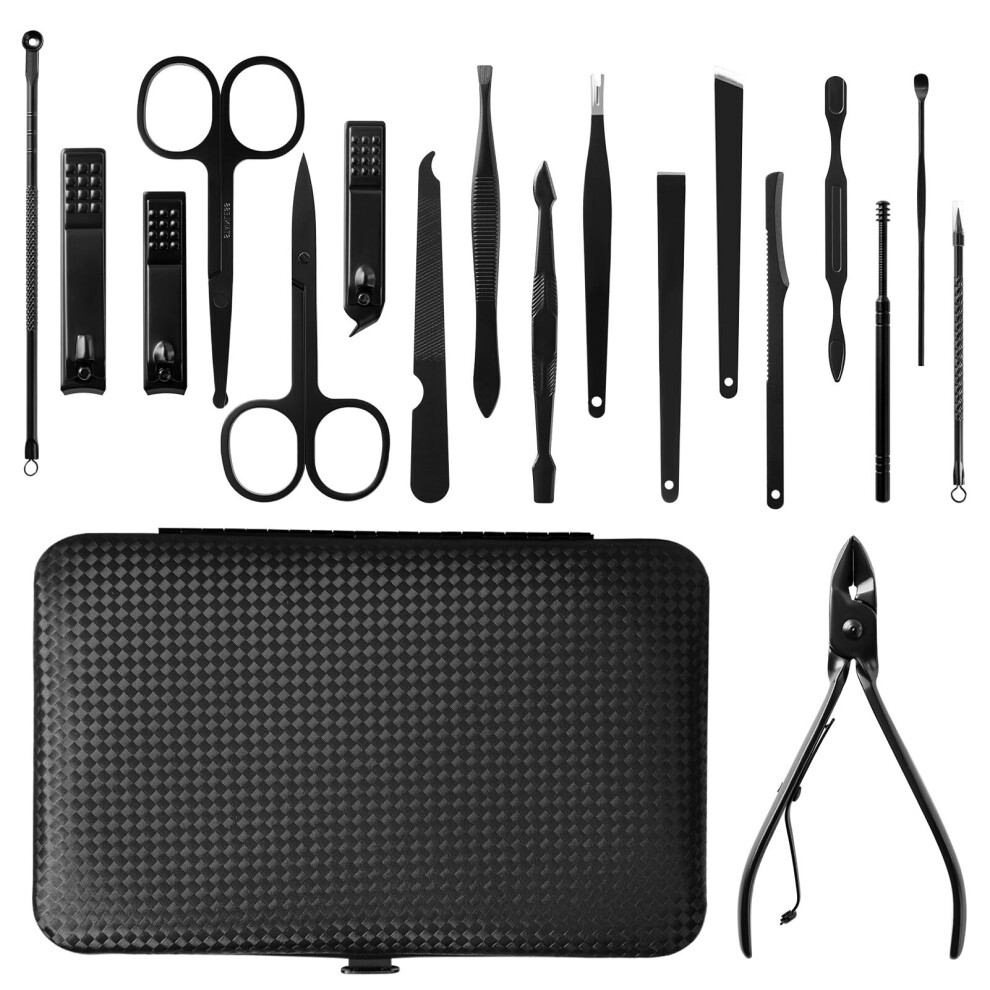 Manicure Pedicure Kit 18Piece Stainless Steel Grooming Set with Case for Travel and Home Use