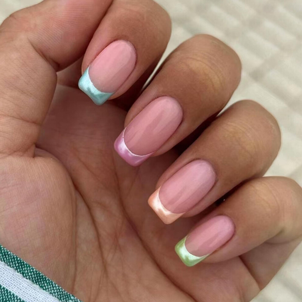 Press On Nails Kit with Glue Medium Square Fake Acrylic Nails SalonQuality 24pcs for Women