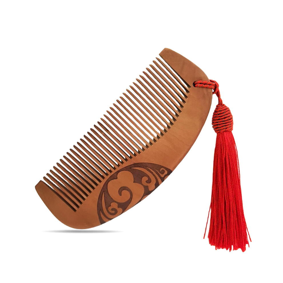 Unisex Peach Handmade Wood Hair Comb Antistatic Wooden Comb For Gentle Knot Removal And Scalp Massage