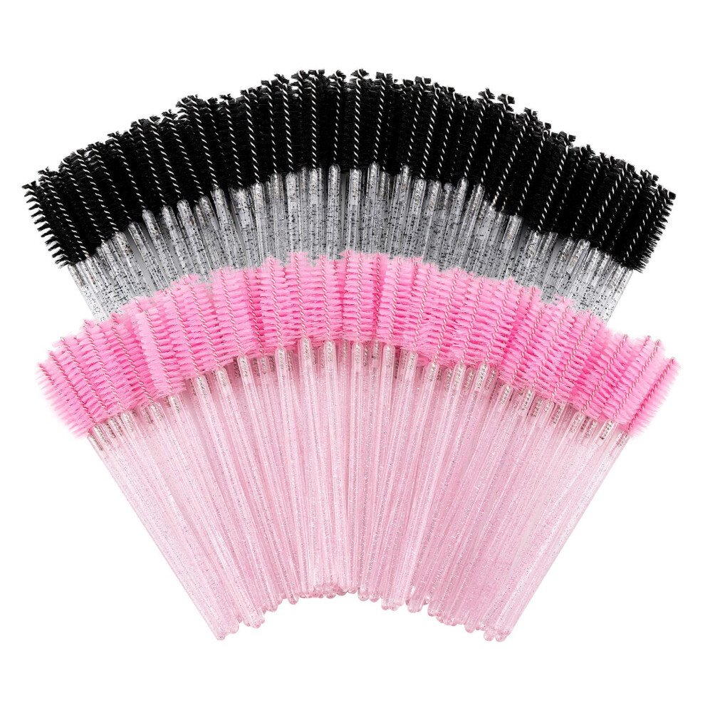 Pink/Black 200 Pack Disposable Mascara Wands With Crystal Handle For Lash And Brow Â And