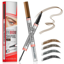 Waterproof Microblading Eyebrow Pen 2 in 1 Dual Ended Pencil with Brush 4 Fork Tip Light Brown