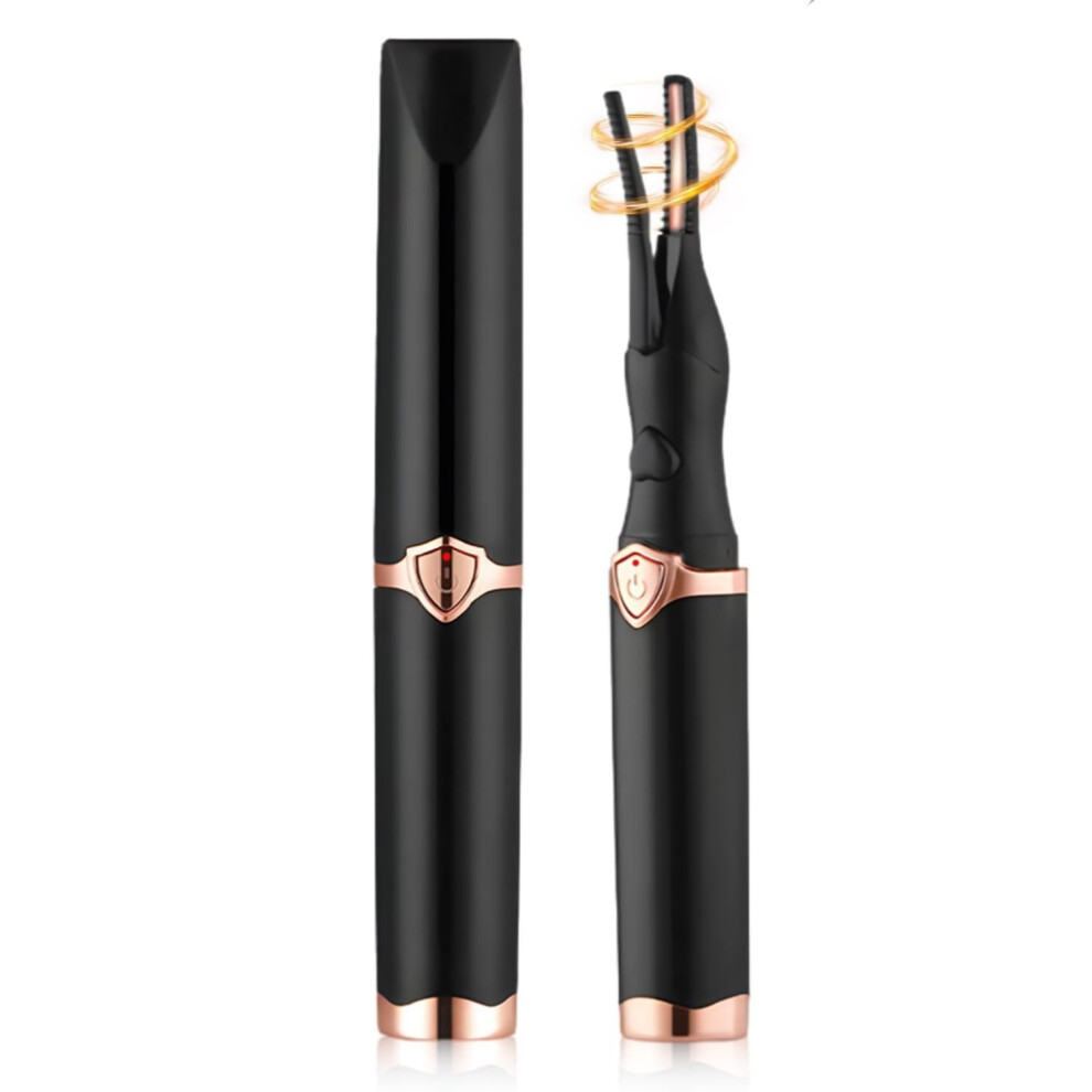 Black Heated Eyelash Curler With Fast Heatup, Usb Rechargeable Electric Lash Styler For 24Hr Curl Hold,