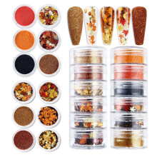 12 Colors Fall Nail Art Sequins Maple Leaf Glitter for Autumn Thanksgiving Acrylic Nails