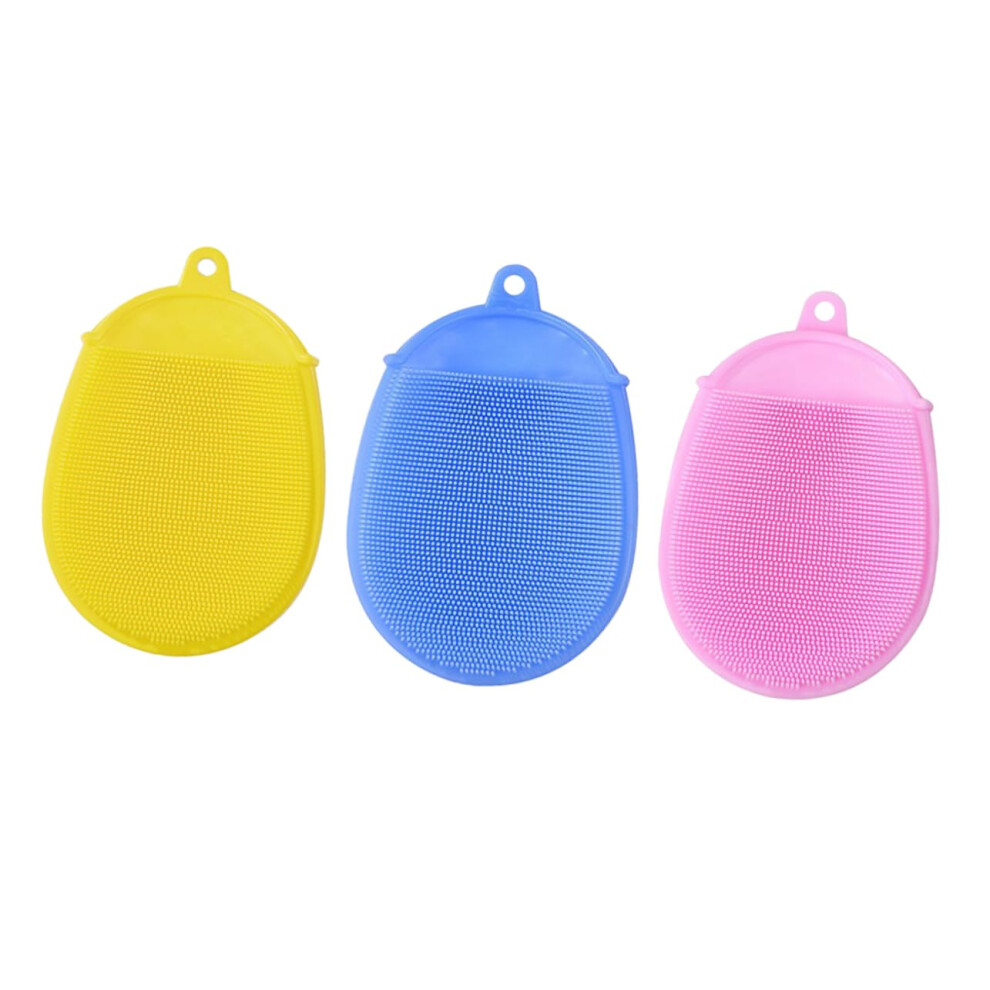 Silicone Bath Brush Set For Newborn With Scalp Massager, Gentle Exfoliating, 3Pcs Yellow/Blue/Pink