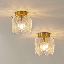 2 Packs Gold Semi Flush Mount Ceiling Light Fixtures with Glass Shade, Geometric Design for Hallway Kitchen Entryway