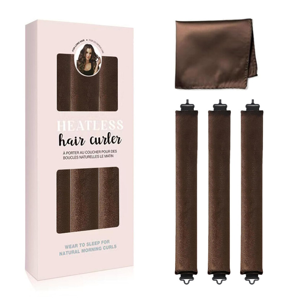Heatless Hair Curler with Satin Bonnet for Overnight Natural Curls, 3PCS for All Hair Types Brown