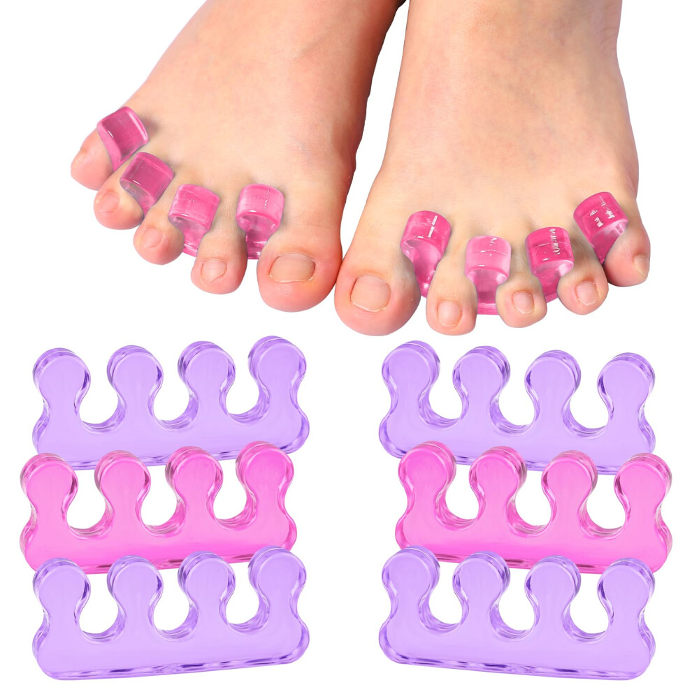 Purple/Pink 8Pcs Toe Separators For Pedicure, Gel Toe Spacers For Overlapping Toes, Soft Washable Dividers ( Pink)