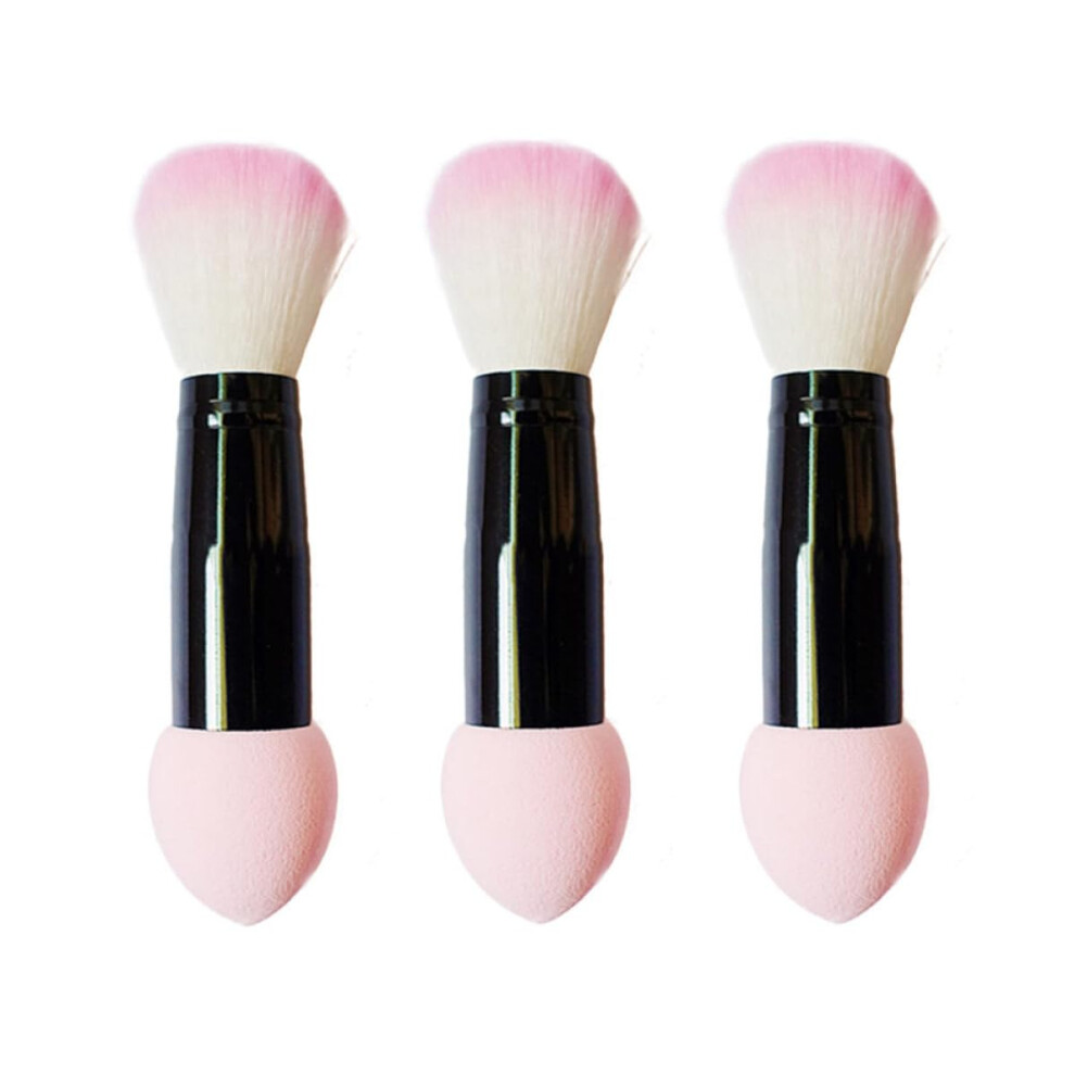 3pcs DoubleSided Makeup Brush Set for Foundation and Blush with Soft Dense Synthetic Bristles