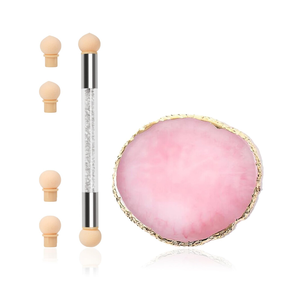Nail Art Sponge Brush with Resin Palette, Gradient Ombre Pen, DoubleEnded, 4 Replacement Heads