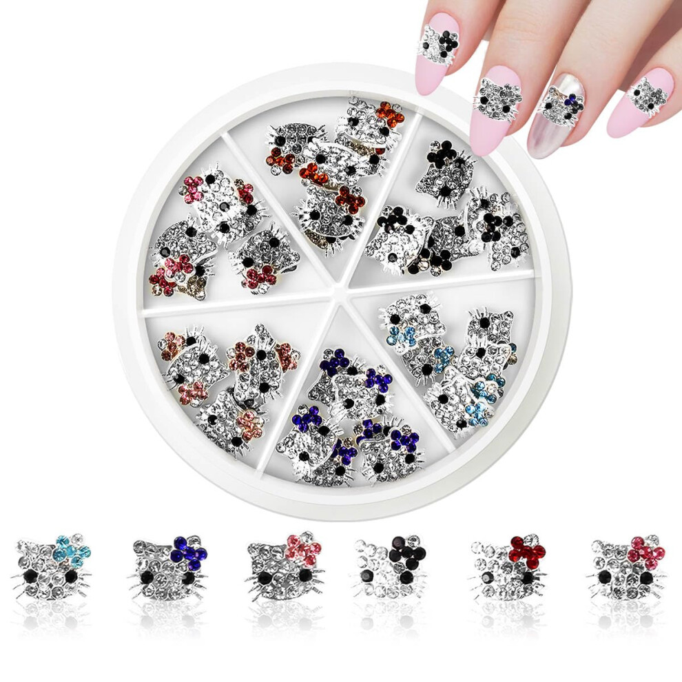 36Pcs Kawaii Nail Charms 3D Cute Kitty Resin and Metal Nail Art Decorations Set 6 Colors