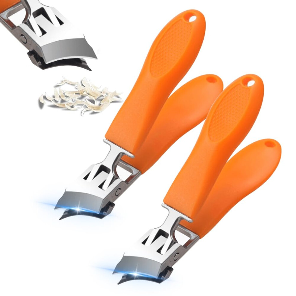 Orange Wide Jaw Toenail Clippers For Thick Nails With Slanted Precision Blade, Antisplash, 2Pcs