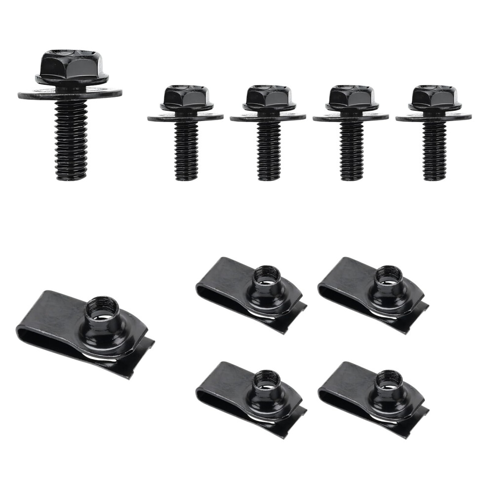 Car Body Bolt Kit With U Nut Clip Fasteners, Rustproof Metal For Fender Bumper Hood Panel (10 Pcs) 9455672026185