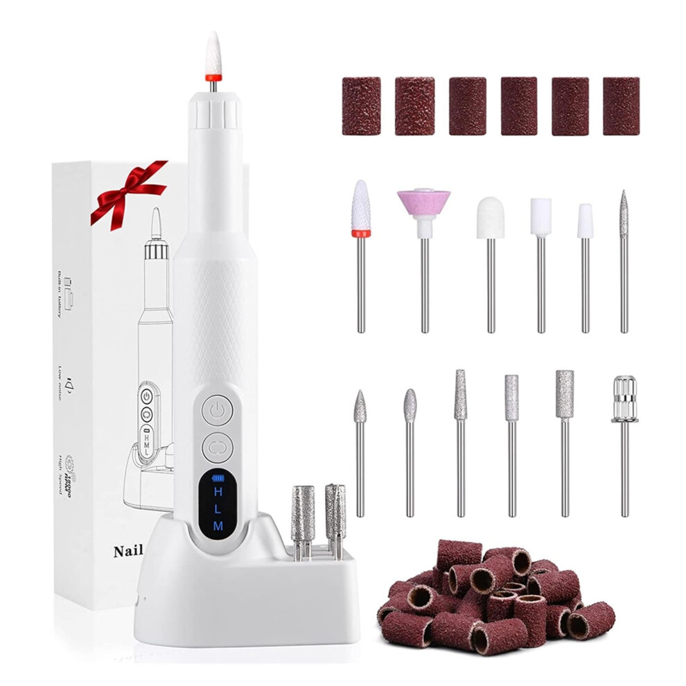 Cordless Electric Nail Drill for Acrylic and Gel Nails, Rechargeable File with Drill Bits