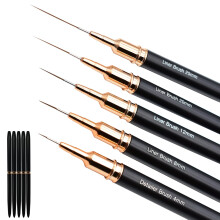 5Pcs Nail Art Liner Brush Set with Metal Handles, Gel Polish Painting for Fine Detail, 425mm Black