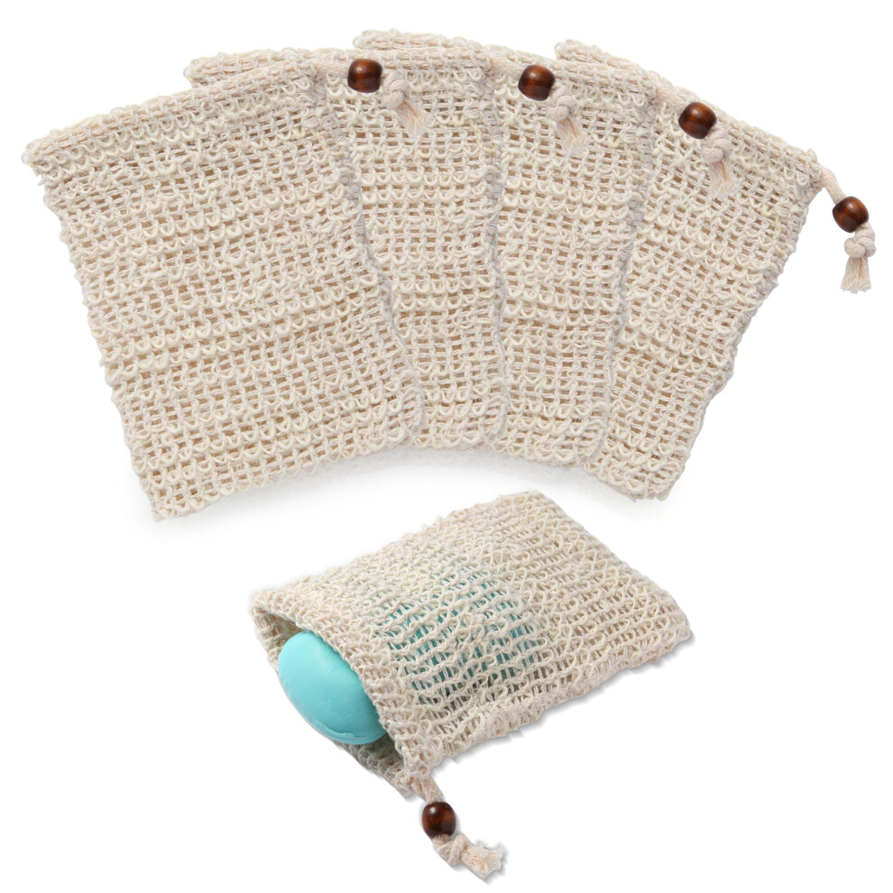 5PCS Sisal Soap Saver Bag Natural Exfoliating EcoFriendly Pouch with Hanging Rope for Shower and Travel
