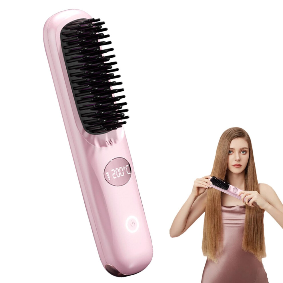 Cordless Hair Straightener Brush USB Rechargeable Ceramic Heated AntiStatic Styling for Travel