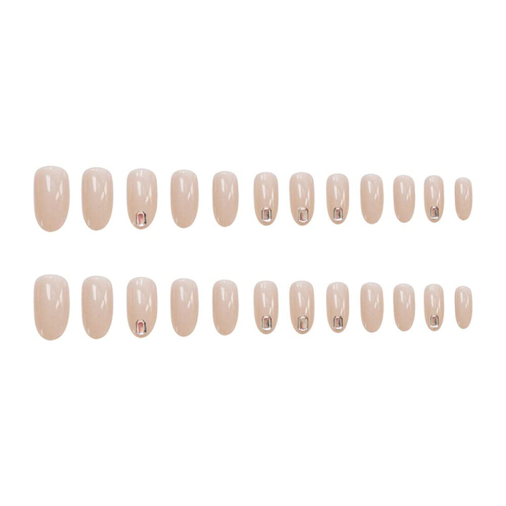 Beige Press On Nails Set 24Pcs Long With Diamond Inlay, Reusable Matte Artificial Nail Tips