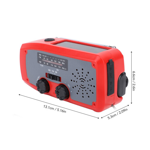Emergency Hand Crank Radio LED Flashlight NOAA 2000mAh USB Solar Red 1