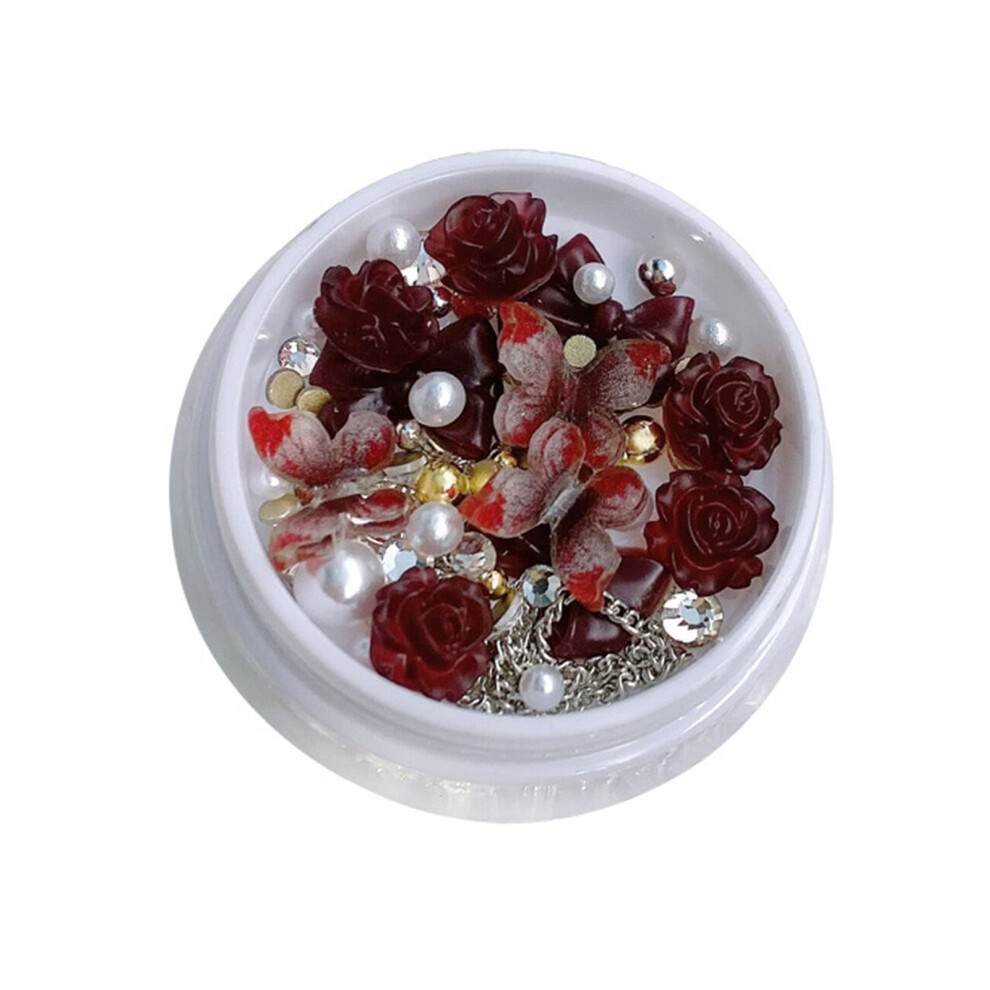 Nail Art Decorations 3D Butterfly and Flower Charms Resin Camellia with Rhinestones for DIY Manicure