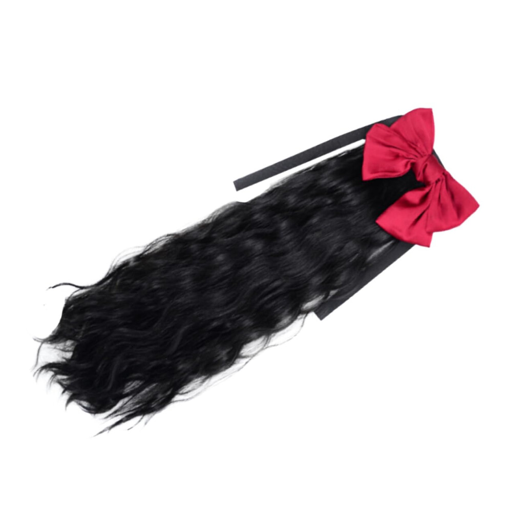 Unisex Black Curly Ponytail Extension For Women, Synthetic Hairpiece With Instant Volume And Natural Texture
