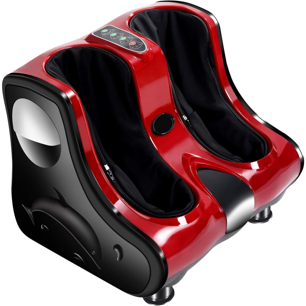 Red Foot And Calf Massager With Heat And Vibration, Shiatsu Deep Kneading Leg Massager For Pain Relief (Red)