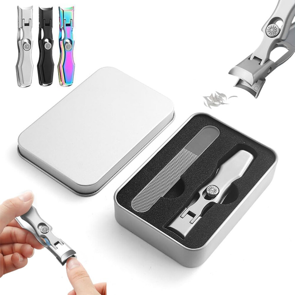 Silver Nail Clipper With Catcher Stainless Steel Ultra Sharp For Thick Toenails And Fingernails