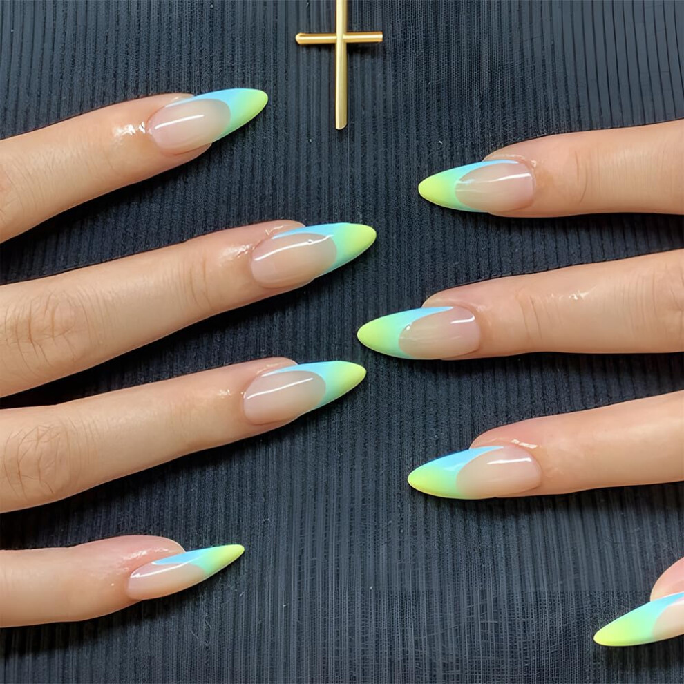 Almond French Tip Press on Nails Medium Length Fake Nails with Durable Gel Finish for Wedding