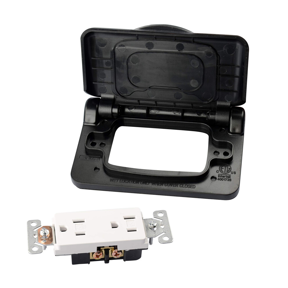 Weatherproof Outdoor Electrical Outlet Cover For Rv With 15A Receptacle, Black Springloaded Design 9455672027267